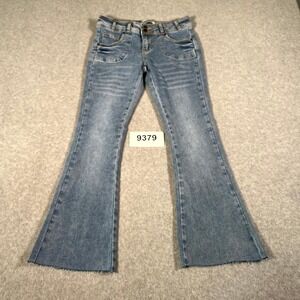 FRENZY Flare Jeans Womens 5/27 Blue Denim Light Wash Stretch Raw Hem Casual